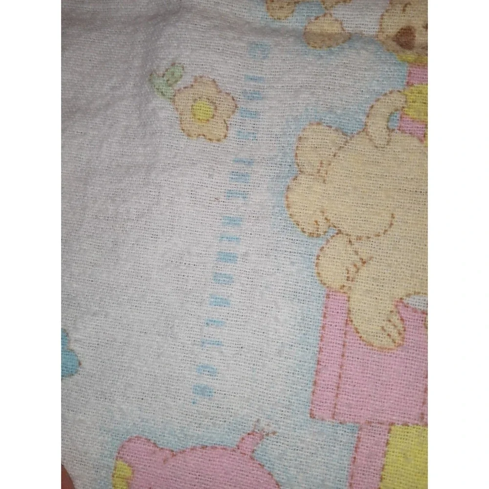 Vintage 1985 Curity Noahs Ark Baby Blanket Pastel Animals Flannel Kendall Co
